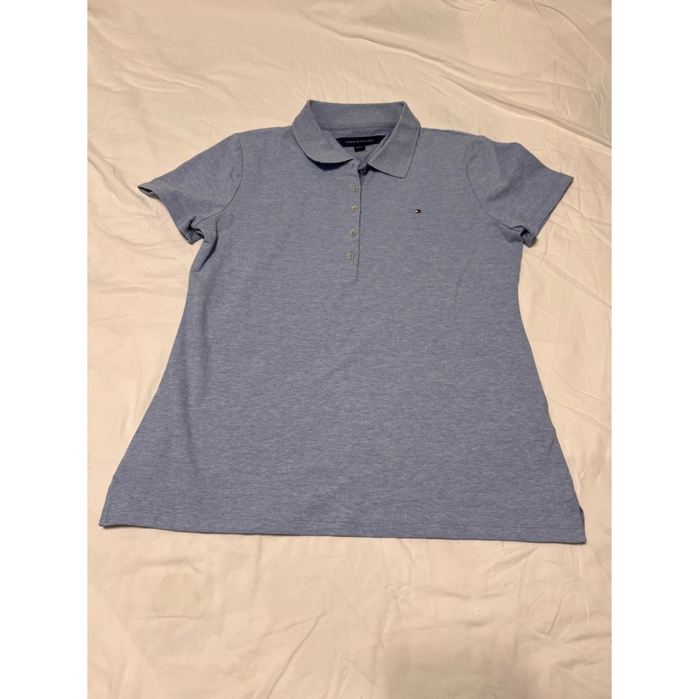 Tommy Hilfiger Womens Short Sleeve Polo Shirt Blue Heathered Cotton Size M